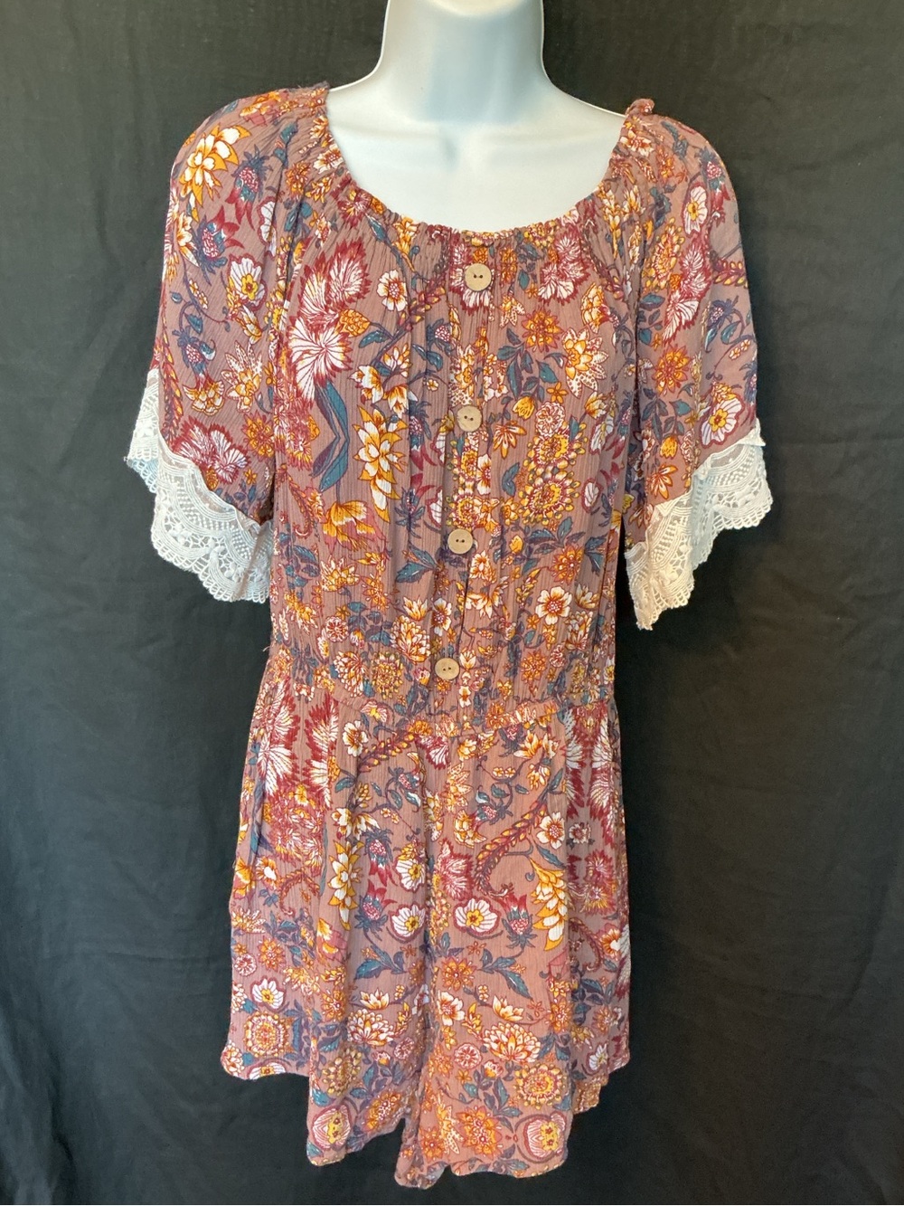 Boho Floral Romper with Lace Trim by Gigio